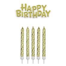 Picture of GOLD HAPPY BIRTHDAY CANDLE WITH PLAQUE SET